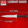 Honshu Legionary Dagger | 13 1/8" 7cr13 Stainless Steel Blade | Glass Breaker Pommel | Molded TPR Handle | Satin Finish | Includes Genuine Black Leather Sheath view 2