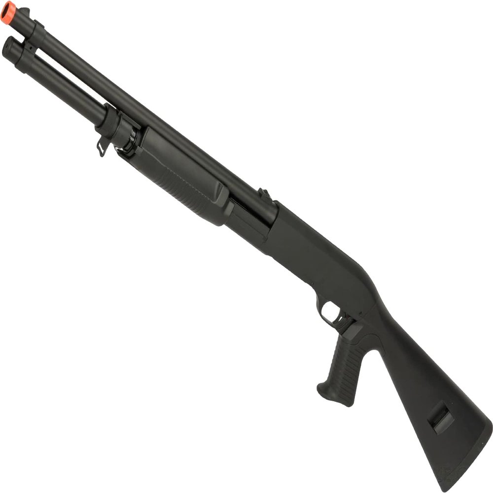 Evike Airsoft - CYMA Standard Metal M3 3-Round Burst Multi-Airsoft Shotshell Loading Airsoft Shotgun (Model: Full Stock)