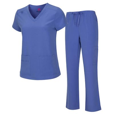 ACTIVE UNIFORMS Mens Scrub Set Medical Scrub Top and Pants (Small, Ceil Blue)