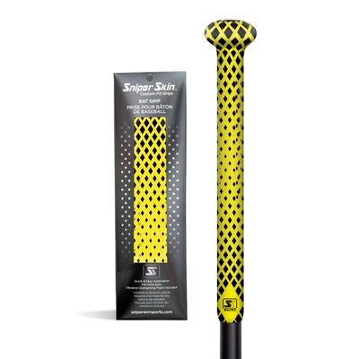 Sniper Skin Baseball Heat-Activated Bat Grip, Easy Install Tacked Non-Slip for Baseball & Softball Sports, Custom Fit Wrap That Lasts Up to 3 Times Longer - Yellow/Black Double Diamond
