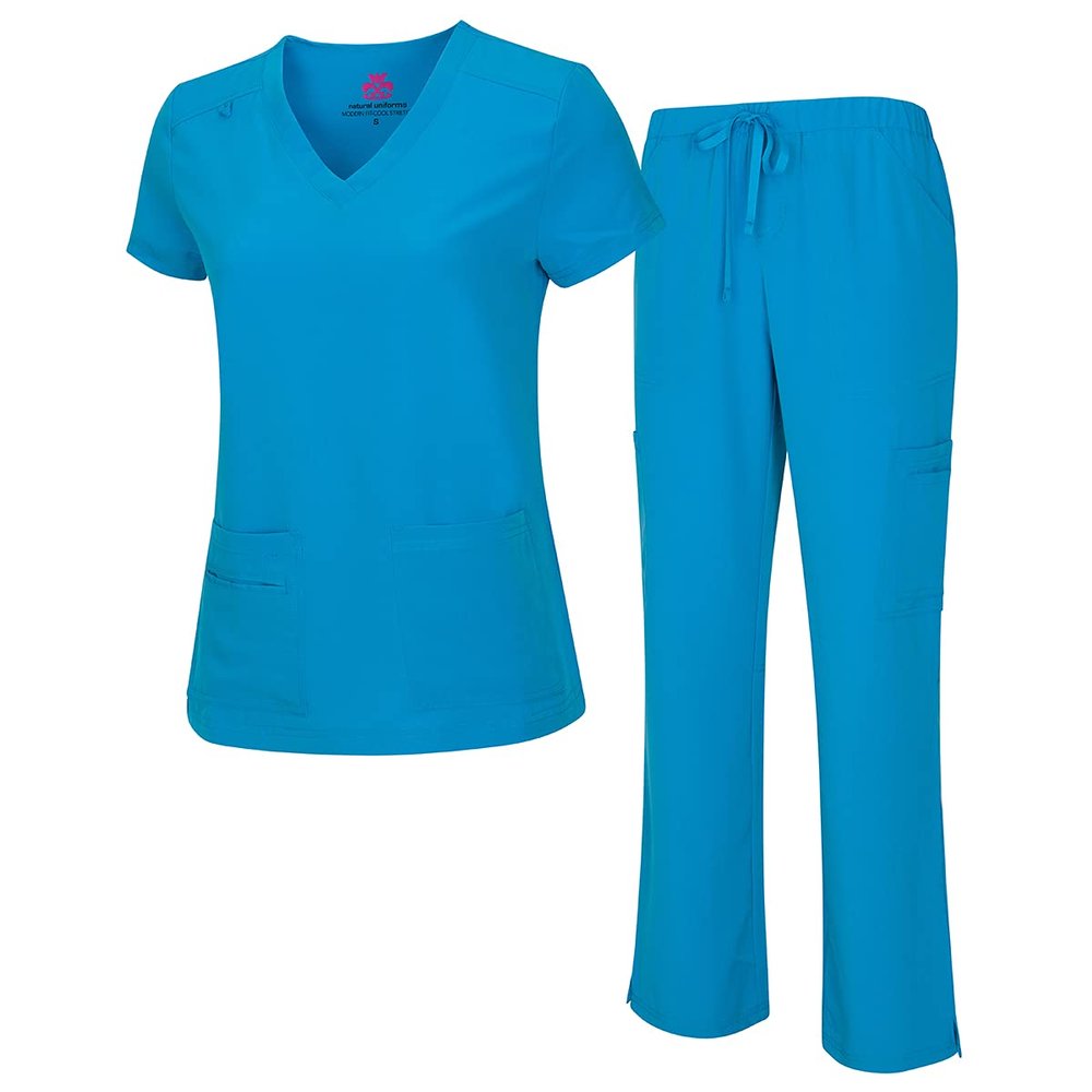 ACTIVE UNIFORMS Mens Scrub Set Medical Scrub Top and Pants (X-Small, Water Blue)