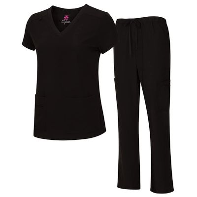 ACTIVE UNIFORMS Mens Scrub Set Medical Scrub Top and Pants (Large, Black)