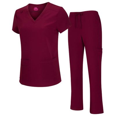 ACTIVE UNIFORMS Mens Scrub Set Medical Scrub Top and Pants (2X-Large, Burgundy)