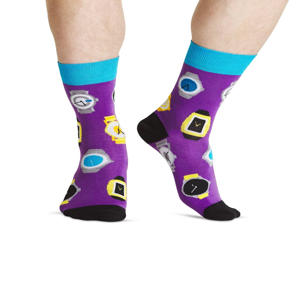 JNRB Men's Colorful Cotton Designer Crew Dress Casual No Boring Cool Crazy Fun Socks For Any Occasion Occupation, L-XL (Time is Money)