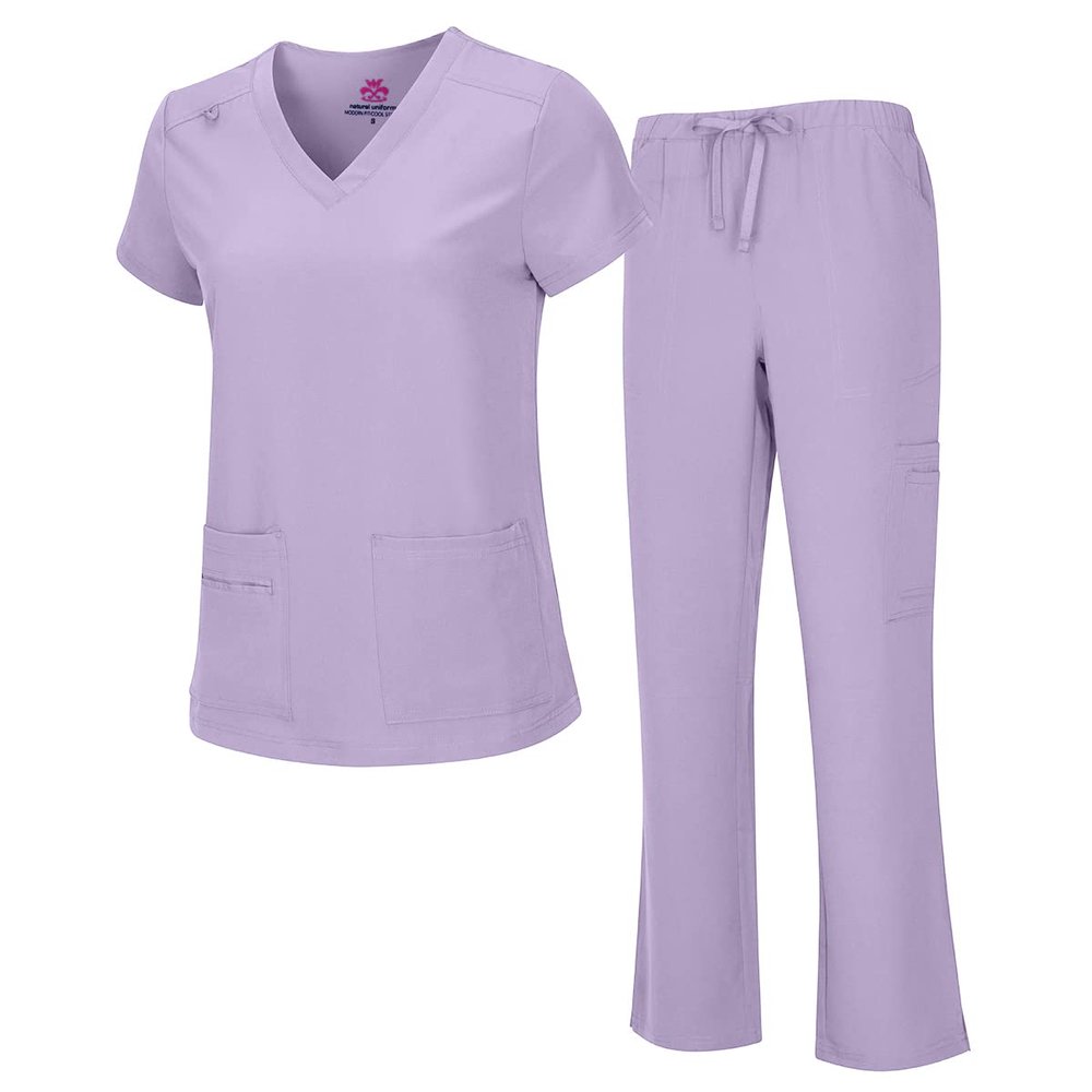 ACTIVE UNIFORMS Mens Scrub Set Medical Scrub Top and Pants (3X-Large, Lavender)