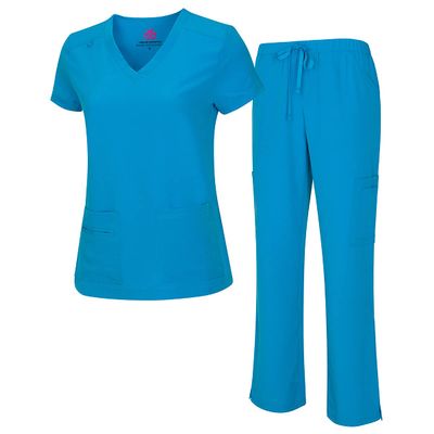 ACTIVE UNIFORMS Mens Scrub Set Medical Scrub Top and Pants (Small, Water Blue)
