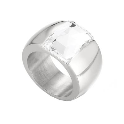 PAMTIER Women's 10mm Wide Multicolor Gemstone Ring Stainless Steel Exaggerated Stone Band Ring Silver Plated White Size 8