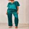 Ekouaer Satin Pajama Set Womens Silk Short Sleeve V Neck Shirt with Long Pant Soft Loungewear Pjs Set Green view 2