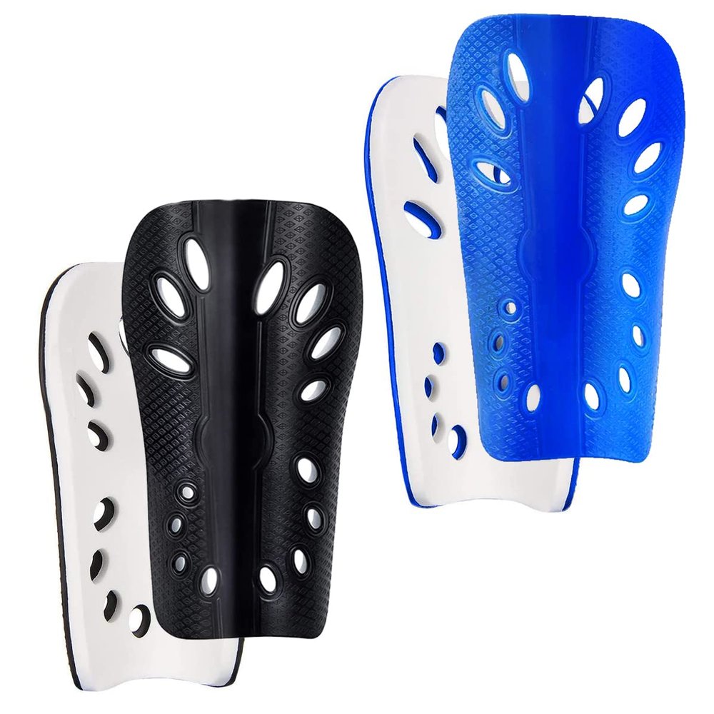 Youth Soccer Shin Guards for Kids Shin Pads Child Calf Protective Gear Protective Soccer Equipment for Boys Girls Toddler Teenagers 3-15 Years Old (Black + Blue,M 4'43-5'7 Tall)
