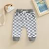 Mubineo Toddler Baby Boy Girl Infant Basic Plain Sweatpants Comfy Cotton Pants with Pockets (J Grey White Plaid, 6-12 Months) view 2