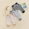 Mubineo Toddler Baby Boy Girl Infant Basic Plain Sweatpants Comfy Cotton Pants with Pockets (J Grey White Plaid, 6-12 Months) view 3