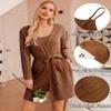Ekouaer Pajamas for Women Set 3 Piece Lounge Set Soft Pajama Sets Waffle Knit Tank Top and Shorts Cardigan with Pockets S-XXL Brown view 2