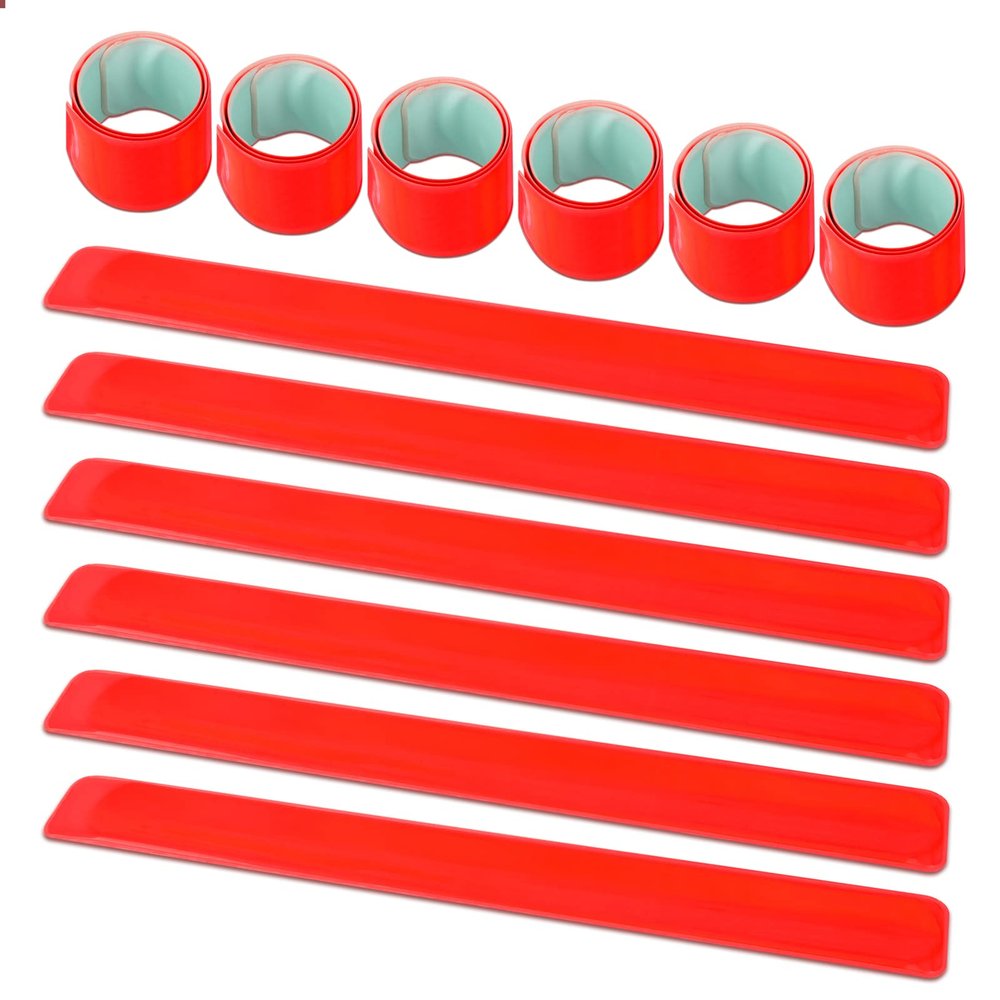 Muka TOPTIE 12 Pcs Reflective Safety Slap Bands, PVC Slap Bracelet, High Visibility and Comfortable-Red