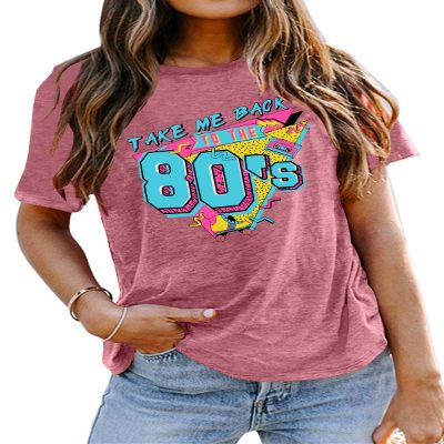 80s Shirt Womens Vintage Graphic Outfit Shirts Casual Retro 80 s Novelty Nostalgia Tee Tops B-Pink