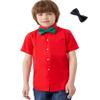 Aimehonpe Boys Short Sleeve Dress Shirts Solid Poplin Soft Stretch Fabrics with Two Bow Tie Set, Red, Large view 1