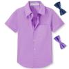 Aimehonpe Boys Short Sleeve Dress Shirts Solid Poplin Soft Stretch Fabrics with Two Bow Tie Set, Lilac, Large