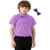 Aimehonpe Boys Short Sleeve Dress Shirts Solid Poplin Soft Stretch Fabrics with Two Bow Tie Set, Lilac, Large view 2