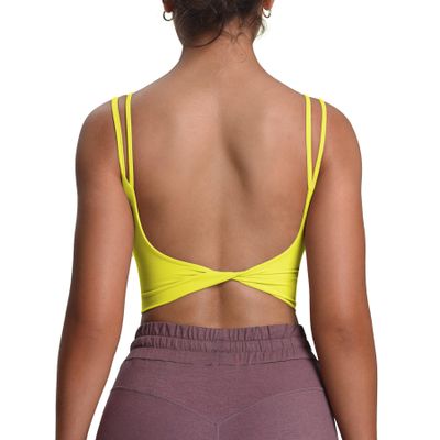Aoxjox Women's Workout Sports Bras Fitness Yoga Crop Tank Metamorph Twist Back Cami (Vibrant Yellow, X-Large)