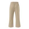 Capri Pants for Women Summer Trendy Cotton Linen Lightweight Trousers Drawstring Wide Leg Crop Pants with Pockets Khaki view 4
