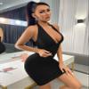 TIORU Women's Dress Ribbed Knit Backless Halter Bodycon Dress (Color : Black, Size : Small) view 4