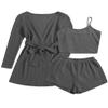 Ekouaer Pajamas for Women Set 3 Piece Lounge Set Soft Pajama Sets Waffle Knit Tank Top and Shorts Cardigan with Pockets S-XXL Grey view 1
