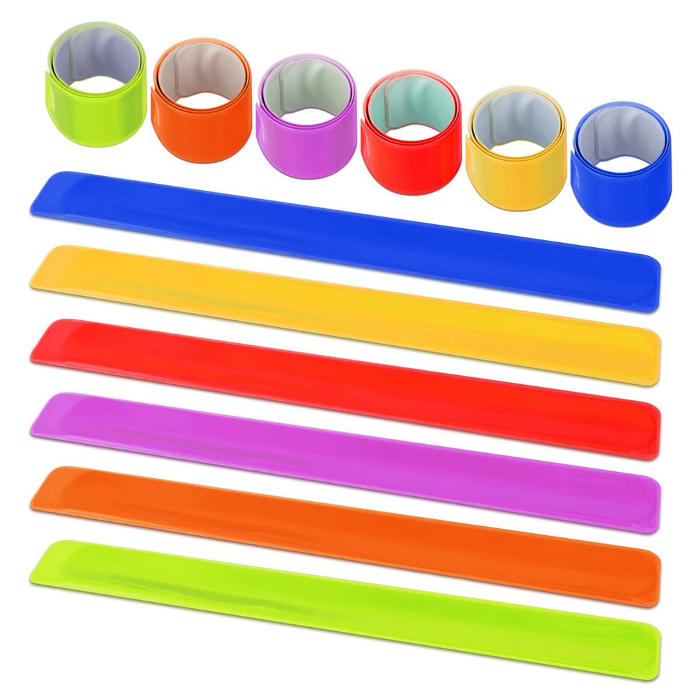 Muka TOPTIE 12 Pcs Reflective Safety Slap Bands, PVC Slap Bracelet, High Visibility and Comfortable-Mix