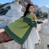 Chinese Ethnic Style Shawl, Women's Large Pashmina Shawl, Women's Striped Diamond Checkered Color Matching Scarf Shawl (Green,130 * 150,One Size) view 2