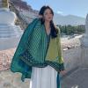 Chinese Ethnic Style Shawl, Women's Large Pashmina Shawl, Women's Striped Diamond Checkered Color Matching Scarf Shawl (Green,130 * 150,One Size) view 3