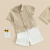 Gueuusu Baby Boy Girl Summer Clothes Toddler Cotton Linen Short Sleeve Button Up Dress Shirt Pocket Shorts Set 2PCS Outfit (Apricot, 18-24 Months) view 2
