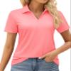 MAGCOMSEN Golf Shirts for Woman UPF 50+ Dry Fit Quick Dry Polo Shirts Athletic Sports Short Sleeve with Collar Pink,2XL view 1