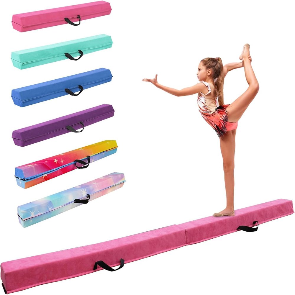 FINCOME 8FT Folding Balance Beam, Portable Gymnastics Beam Equipment with Non Slip Rubber Base & Suede Cover for Training/Practice/Professional Home Exercise