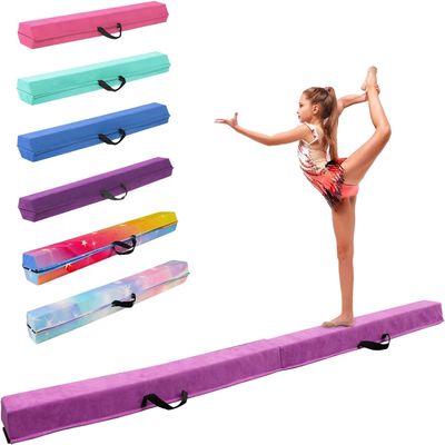 FINCOME 8FT Folding Balance Beam, Portable Gymnastics Beam Equipment with Non Slip Rubber Base & Suede Cover for Training/Practice/Professional Home Exercise