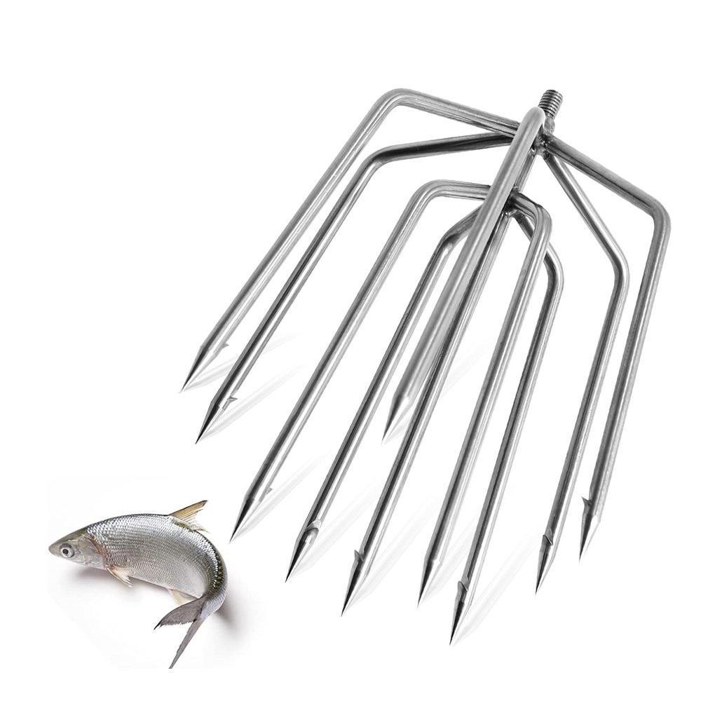 7-Prong Fishing Harpoon, Stainless Steel Fishing Spear Gig Gaff Fork Hook with 8mm Screw, for Catching Fishes Frogs in Pond River Lake etc. Capable for Fishing Pole (11-Prong Fishing Harpoon)