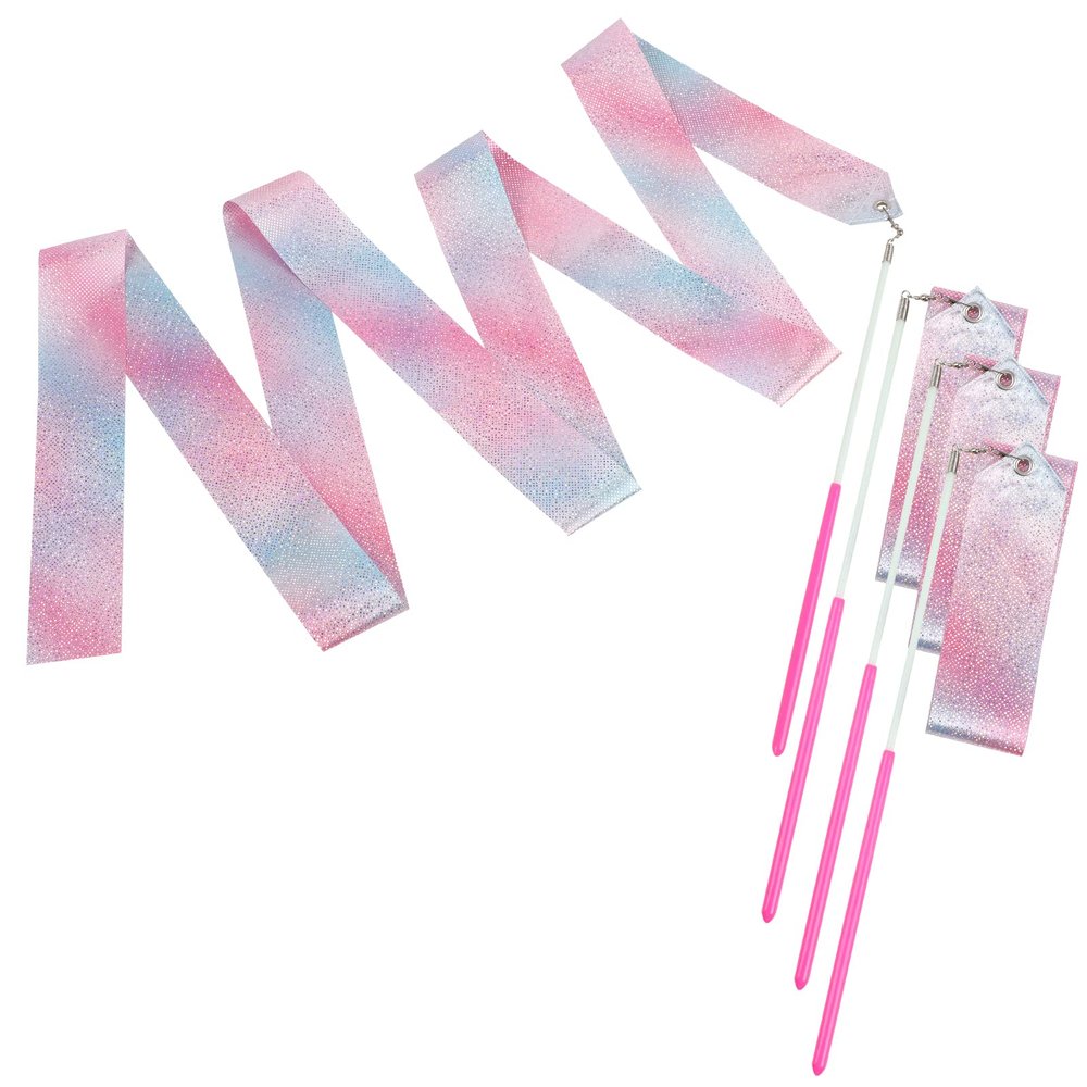 LOMIMOS 4pcs Pink Sparkling Dance Ribbon Wand, 78.7 inch Rhythmic Artistic Gymnastics Twirling Ribbon Streamer for Girls Kids Adults Dancer Training Party Gift