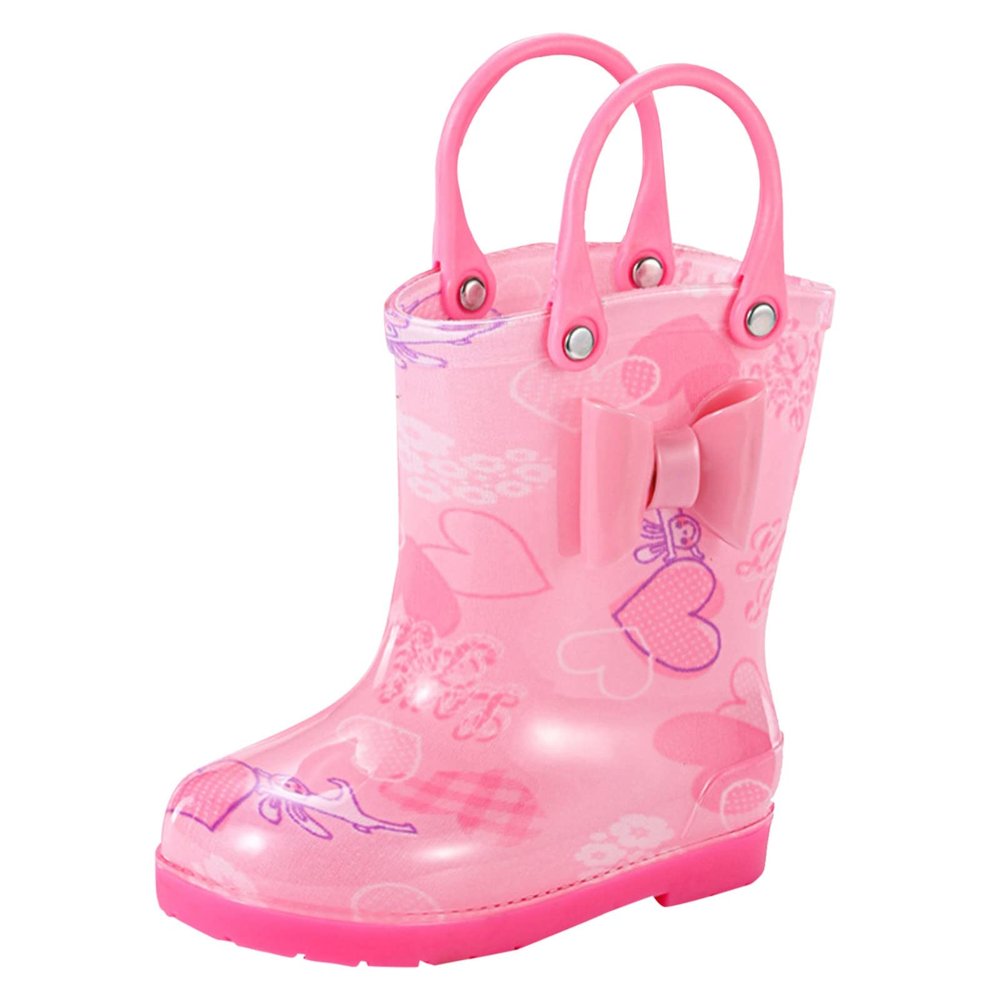 Baby Boy Shoes Toddler Rain Boots Baby Rain Boots Short Rain Boots for Toddler Easy On Booties (Pink, 12.5 Little Child)
