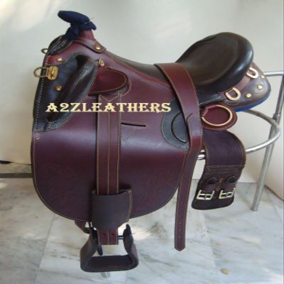AMAZING HORSE STUFF AHS Australian Stock Leather Saddle with Girth 16" to 20" Seat | Cow Soft Brown Leather Seat | Solid Brass Fittings | Cherry & Brown 19"