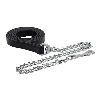 Perris 7Ft Leather Lead with Chain Black/SS