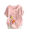 T Shirts for Women Graphic Cotton Linen Flower Print Tops Shirt Crewneck Tunic Multi Color Plus Size Tees with Button P2-Pink 5X-Large view 1