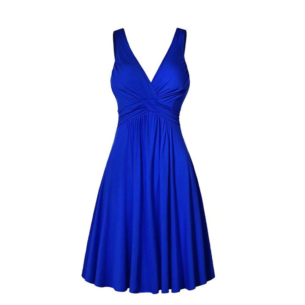 Womens 2023 Summer Dresses Twist Front V Neck Vintage Ruched Flowy Dress A Line Casual Strappy Cocktail Beach Tunic Dress Blue