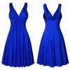 Womens 2023 Summer Dresses Twist Front V Neck Vintage Ruched Flowy Dress A Line Casual Strappy Cocktail Beach Tunic Dress Blue view 2
