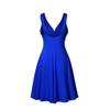 Womens 2023 Summer Dresses Twist Front V Neck Vintage Ruched Flowy Dress A Line Casual Strappy Cocktail Beach Tunic Dress Blue view 3