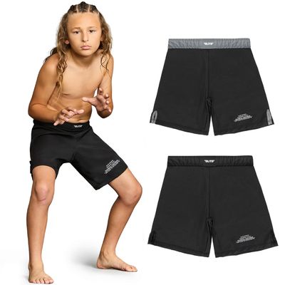 Elite Sports Kids MMA BJJ No GI UFC Grappling Jiu Jitsu Shorts, Black Jack Youth Boys MMA Training Grappling Training Shorts (Small, Gray)