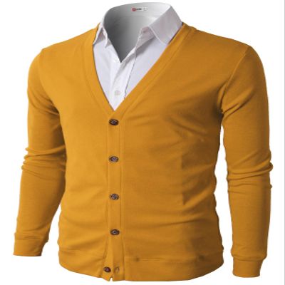 H2H Mens V Neck Button Business Suit Cotton Cardigan Sweater Mustard US S/Asia M (CMOCAL012)