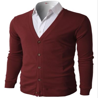 H2H Men's Slim Fit Stylish Button up Cardigan Burgundy US L/Asia XL (CMOCAL012)