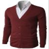 H2H Men's Slim Fit Stylish Button up Cardigan Burgundy US L/Asia XL (CMOCAL012) view 1