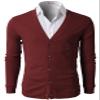 H2H Men's Slim Fit Stylish Button up Cardigan Burgundy US L/Asia XL (CMOCAL012) view 3