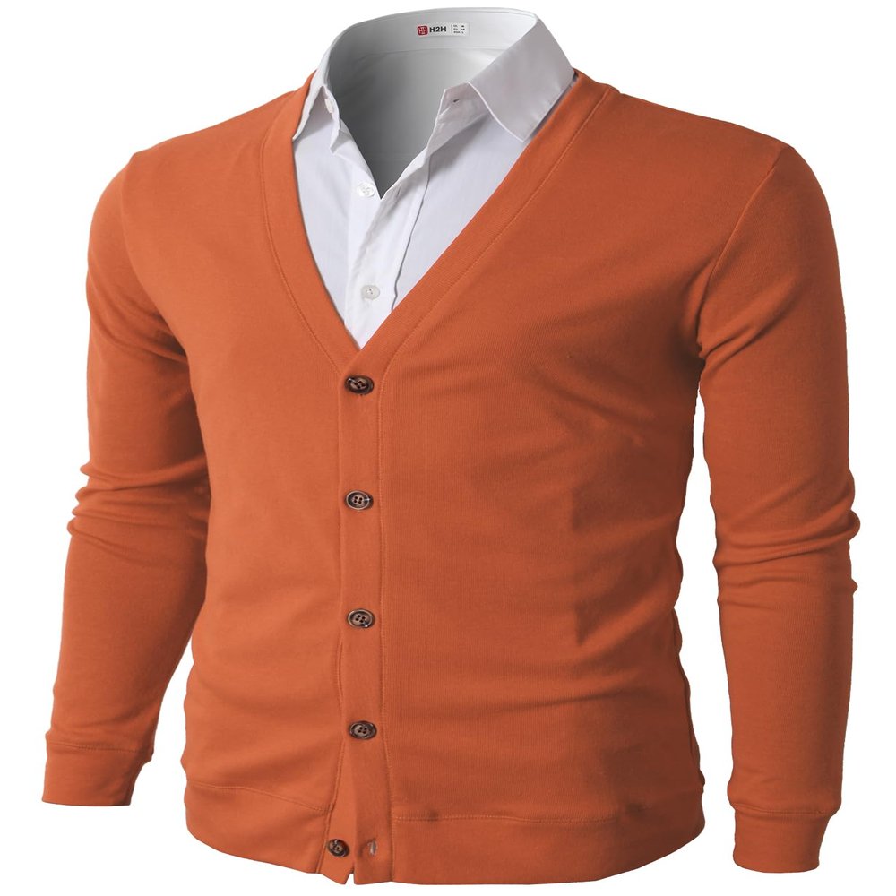 H2H Mens Lightweight V Neck Cardigan BURNTORANGE US L/Asia XL (CMOCAL012)
