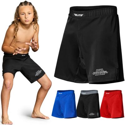 Elite Sports Kids MMA BJJ No GI UFC Grappling Jiu Jitsu Shorts, Black Jack Youth Boys MMA Training Grappling Training Shorts (Small, Black)
