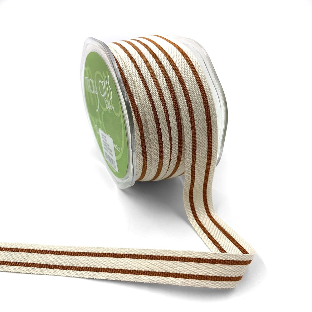 5/8 Inch Cotton Blend Double Stripe Ribbon with Woven Edge - 385-58-38 Burnt Orange