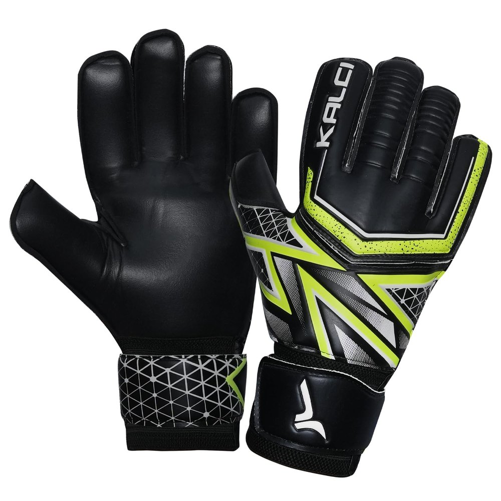 Kalci Soccer Goalie Gloves with Latex Foam Padding for Kids/Adult Finger Protection Breathable Goalkeeper Gloves Hook & Loop Strap for Ultimate Grip GK Gloves (Neon-Green-Size-6)